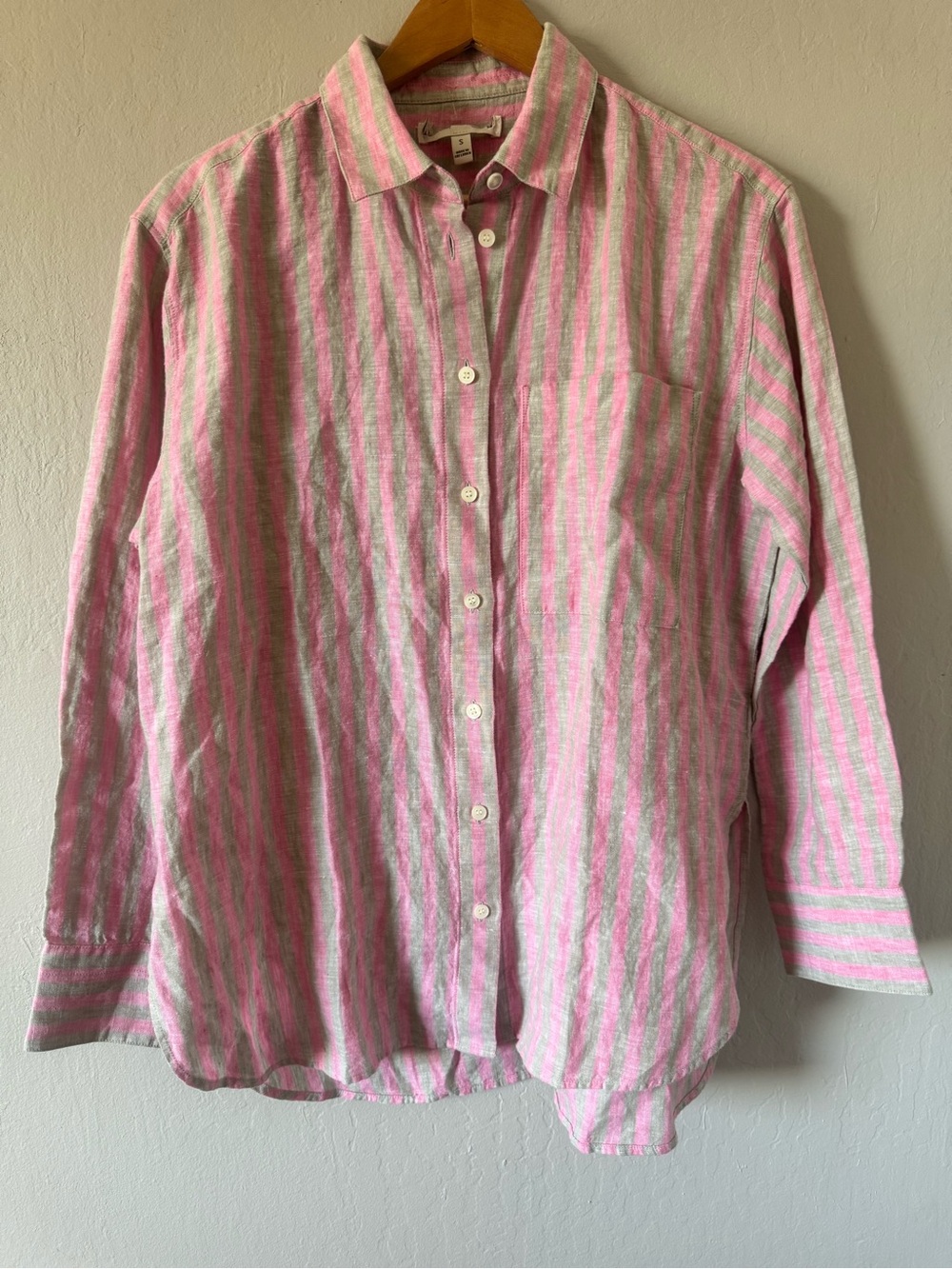 Banana Republic Oversized Linen Shirt Aspen Stripe Rose Striped Button-Up Shirt